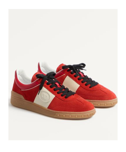 Valentino Garavani Upvillage Low Top Trainer In Split Leather And Calfskin Nappa Leather In Red
