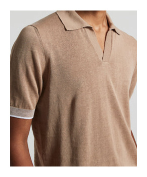 Peserico Polo Shirt In Linen And Cotton Yarn In Brown