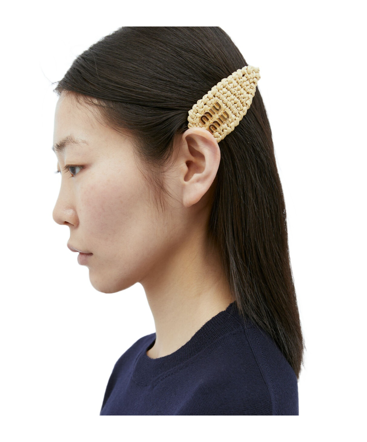 Miu Miu Logo-lettering Woven Hair Clip In Yellow