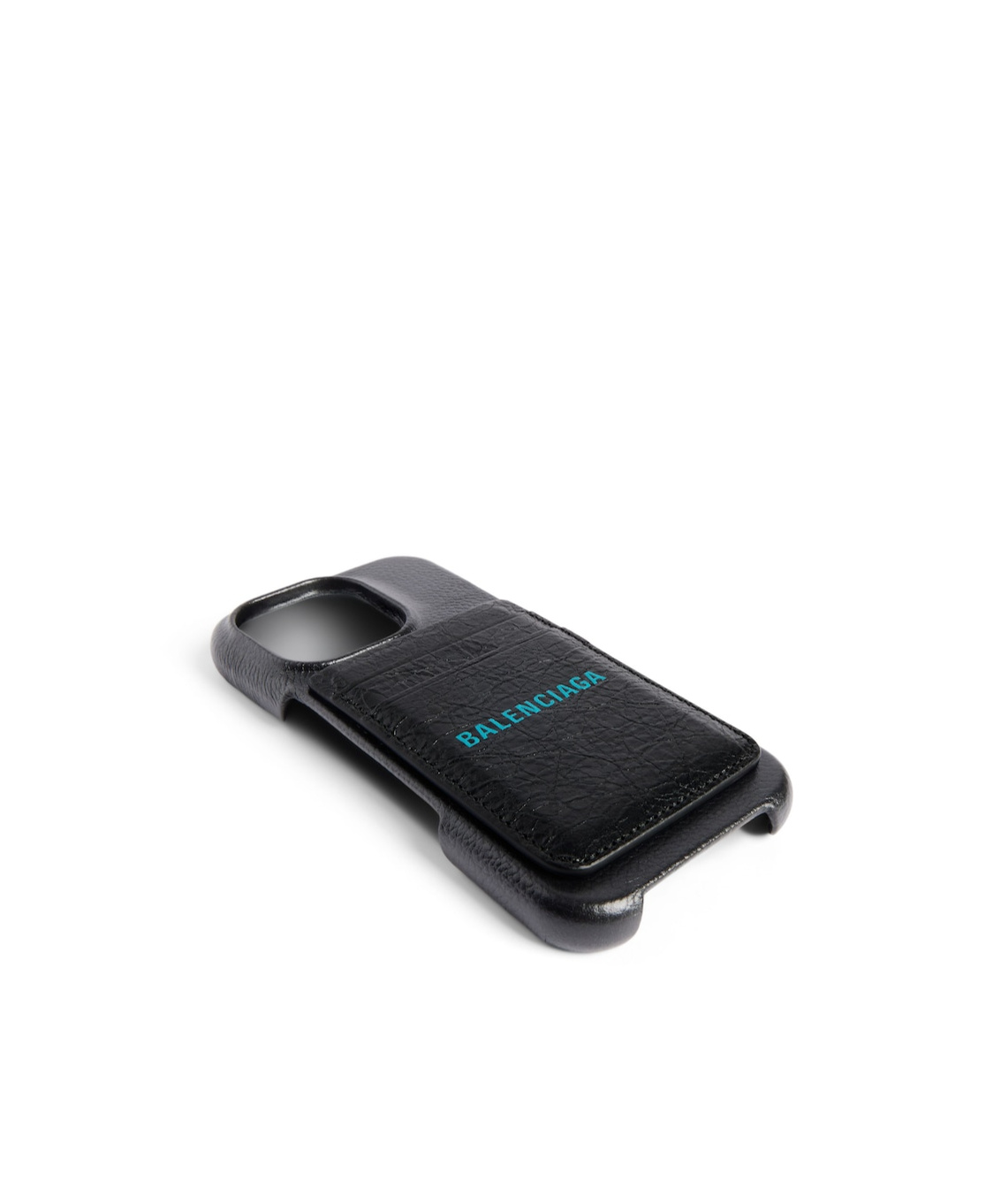 Balenciaga Black Vertical Card Holder With Logo Print Men In Black/sky Blue