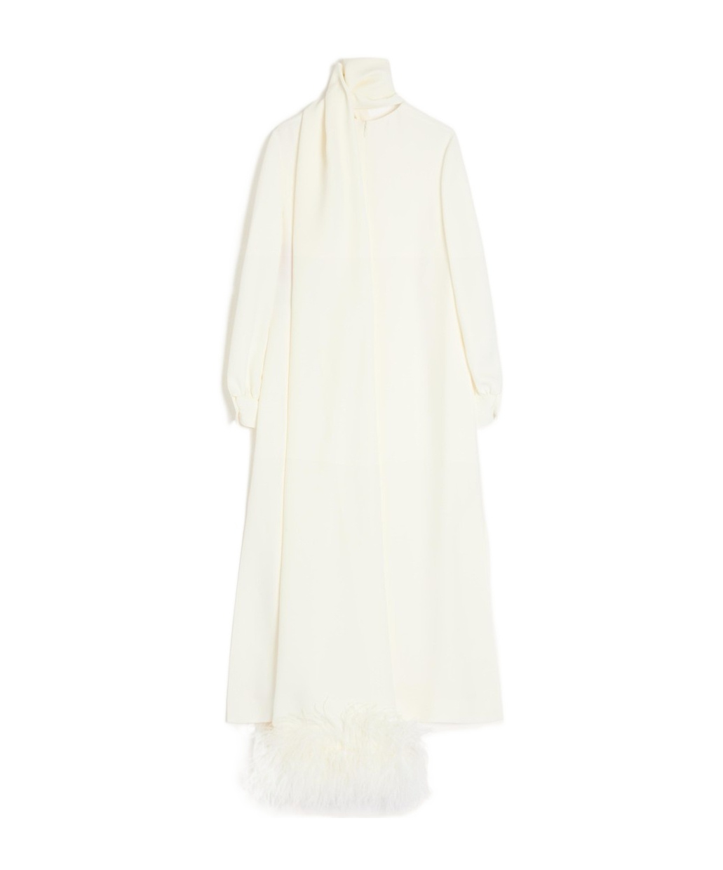 Valentino Cady Couture Midi Dress With Feathers In Ivory White