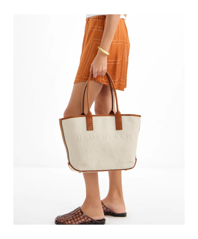 Hogan Embossed-logo Canvas Tote Bag In Neutral