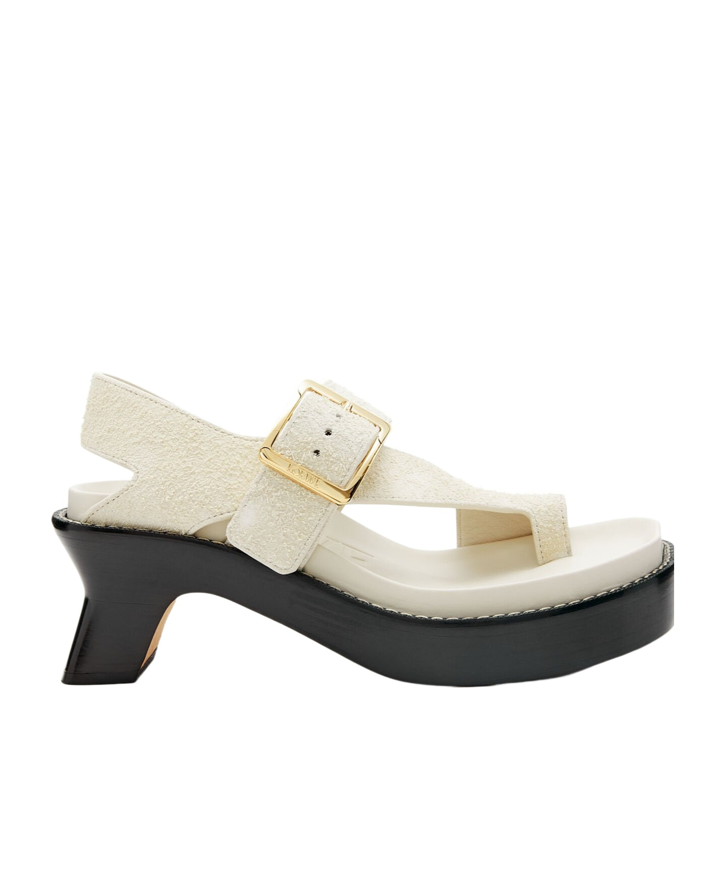 Loewe Ease 70 Oversized Buckle Suede Sandals In Nude