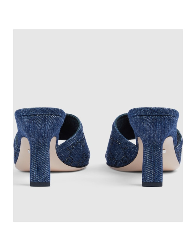 Gucci 80mm Gg-monogram Denim Mules In Blue