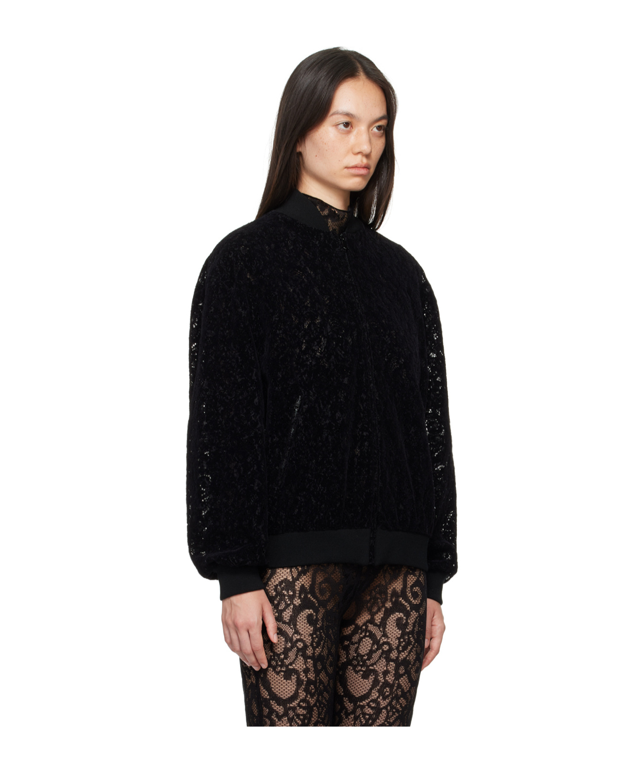 Moschino Lace Zipper Casual Jacket In Black