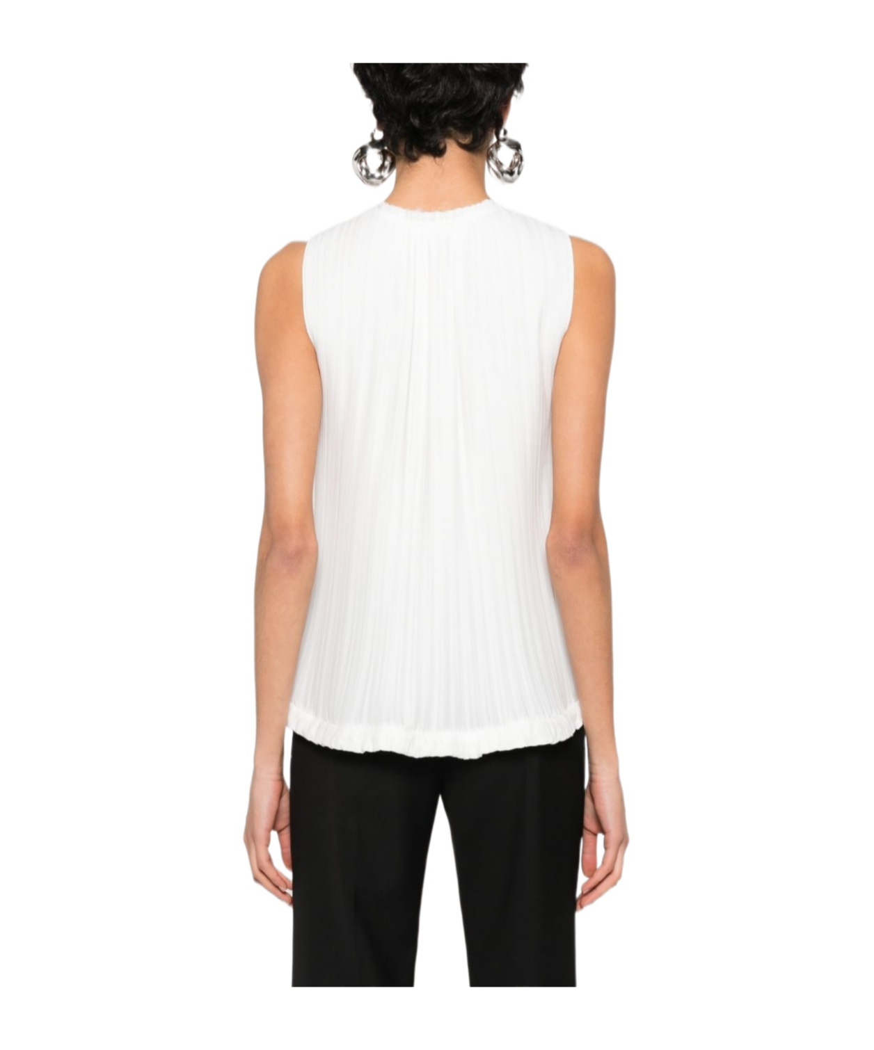 Lanvin Buttoned Crepe De Chine Sleeveless Top In White