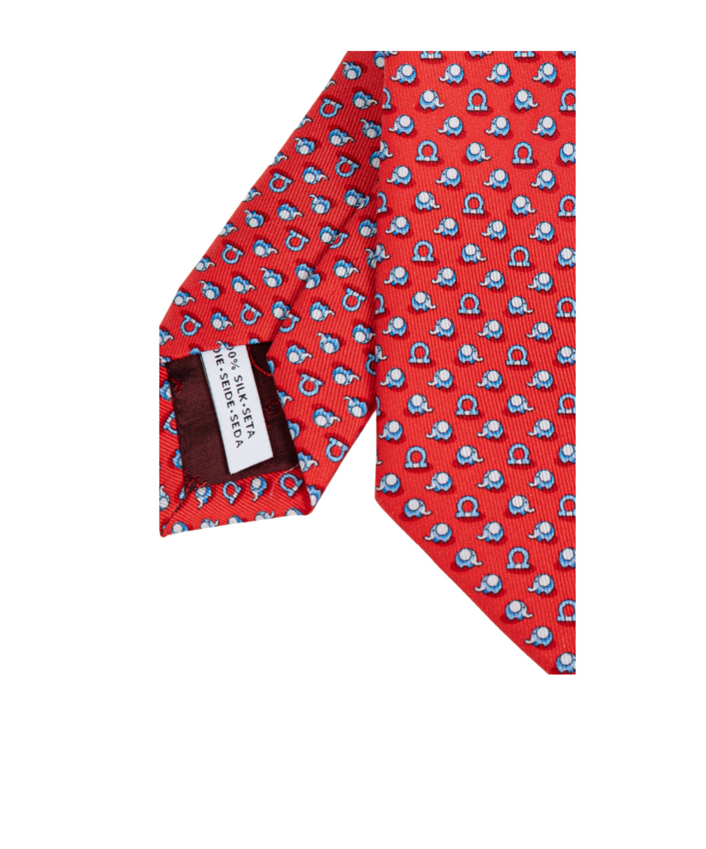 Ferragamo Blue Gancini Zebras Silk Tie In Red