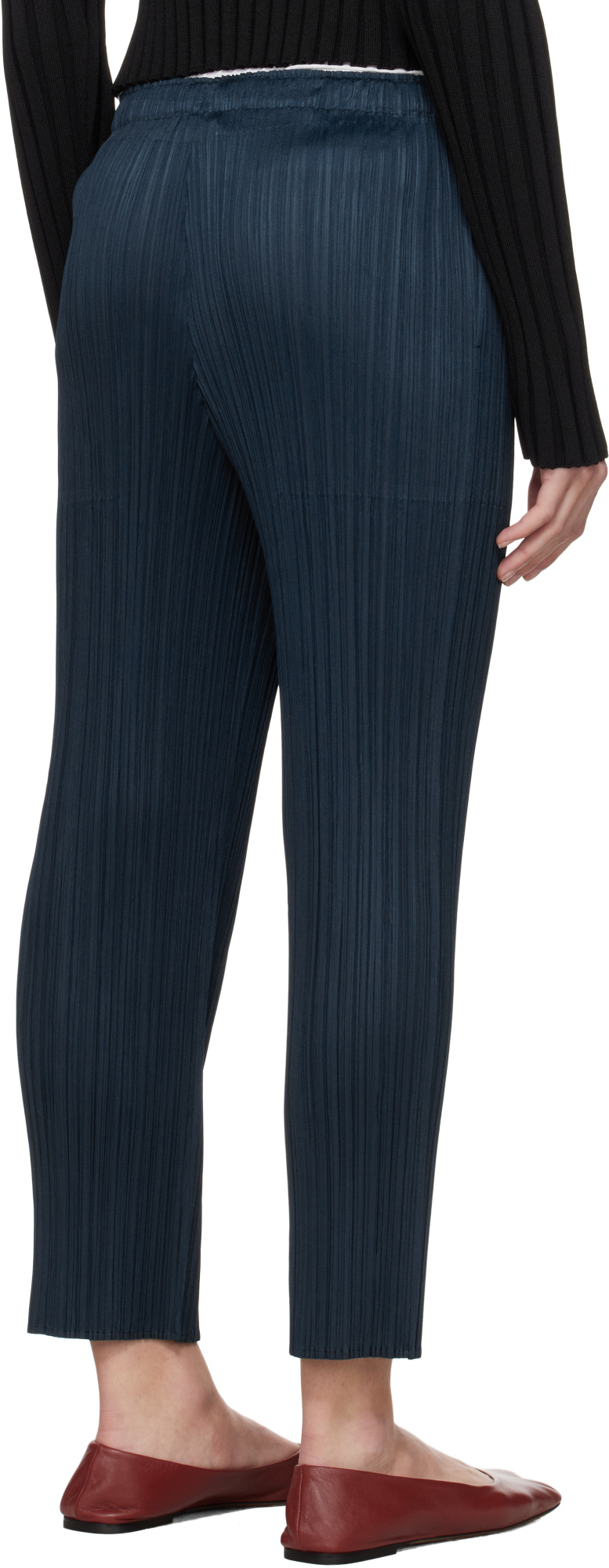 Issey Miyake Elastic Waist Casual Pants In Blue