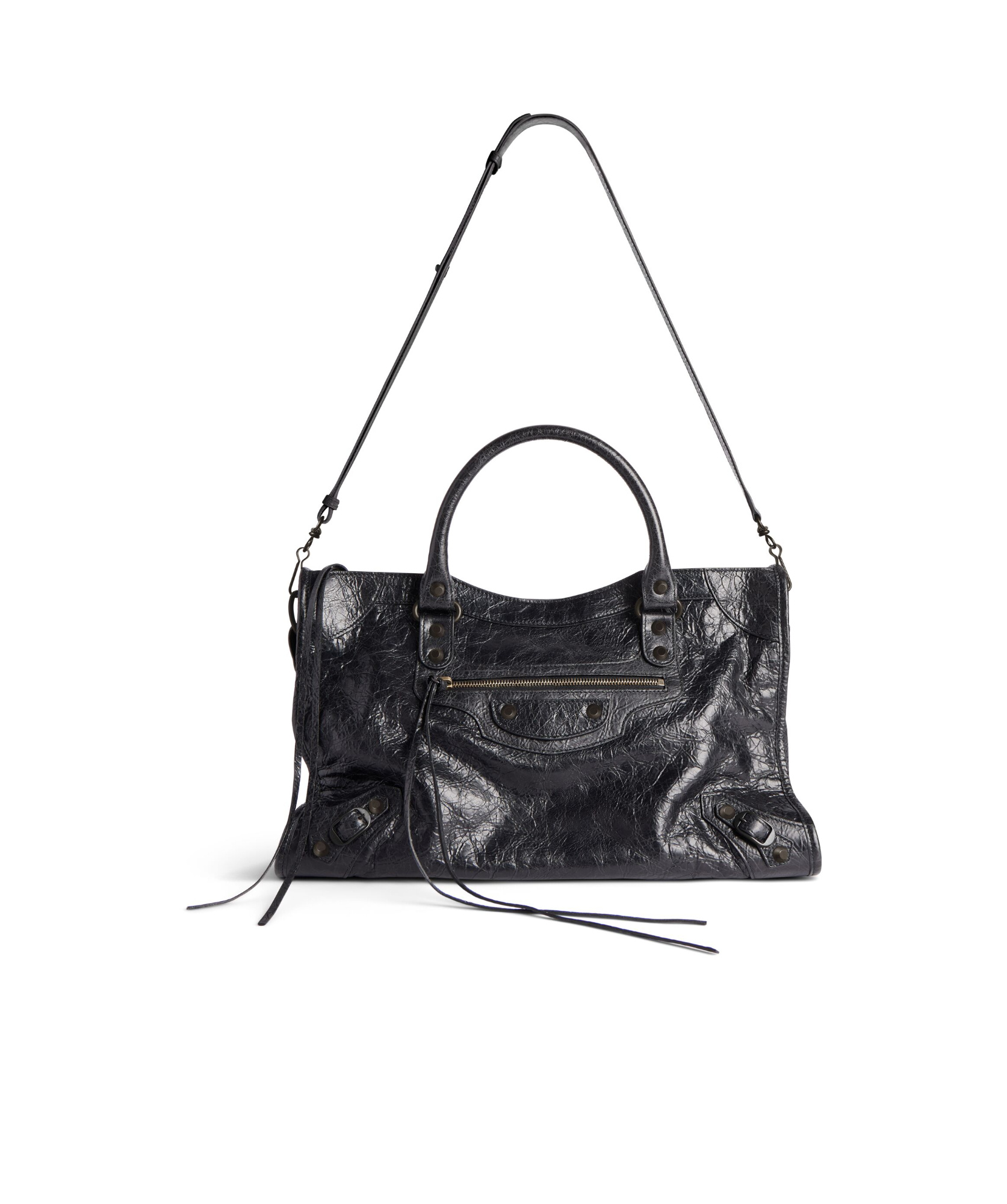 Balenciaga Green Leather Shoulder Handbag With Magnetic Closure And Metal Details In Black
