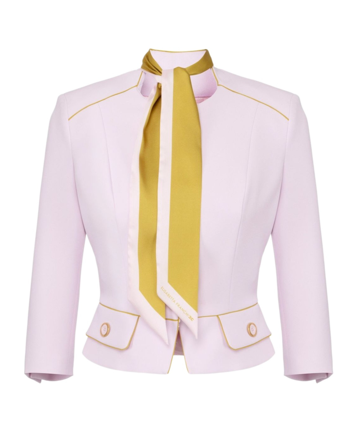 Elisabetta Franchi Cropped Tailored Jacket With High Neckline In White