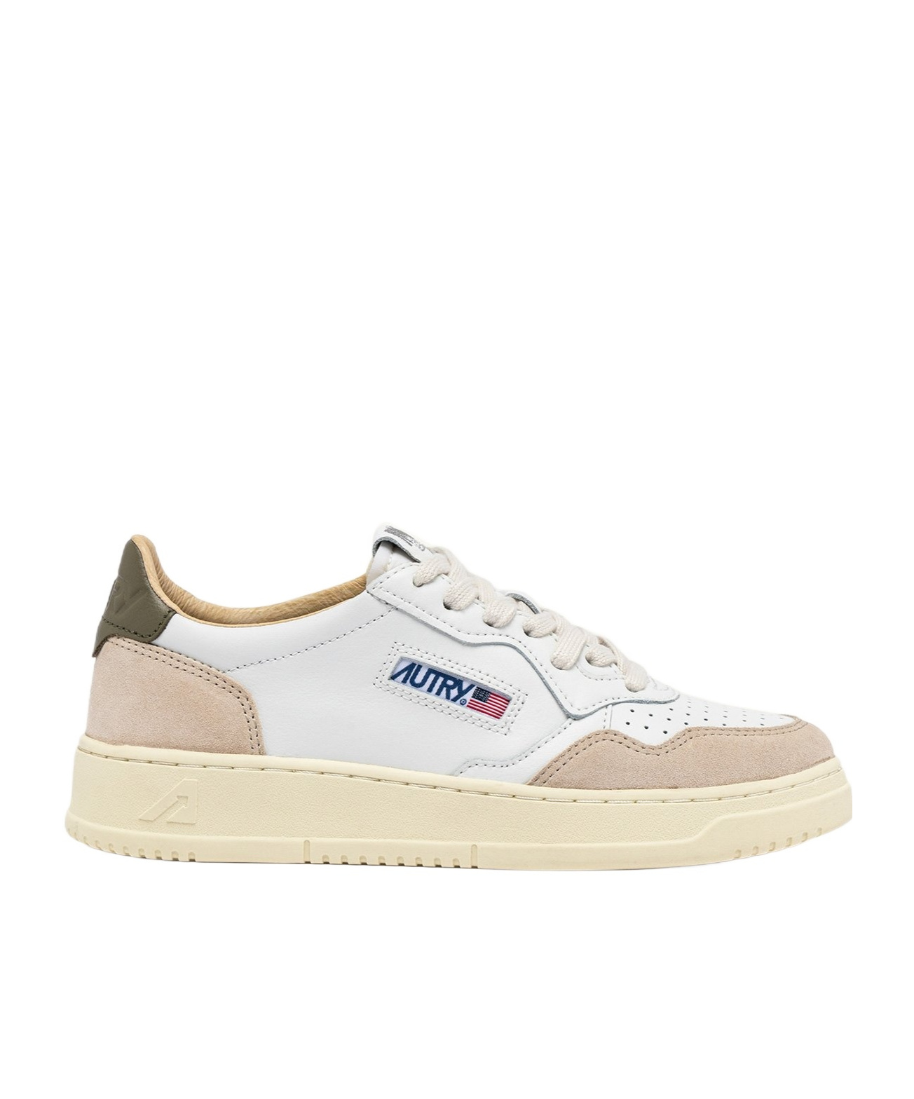 Autry 'medalist' White Low Top Sneakers With Beige Suede Details In Nude