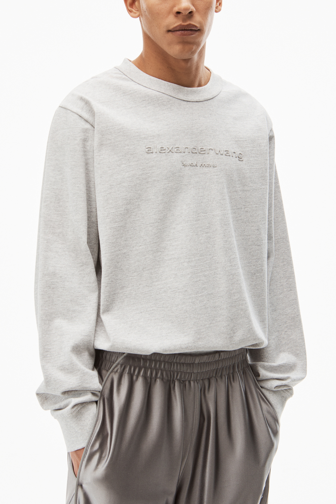 Alexander Wang Raised-logo Glitter Cotton T-shirt In Gray