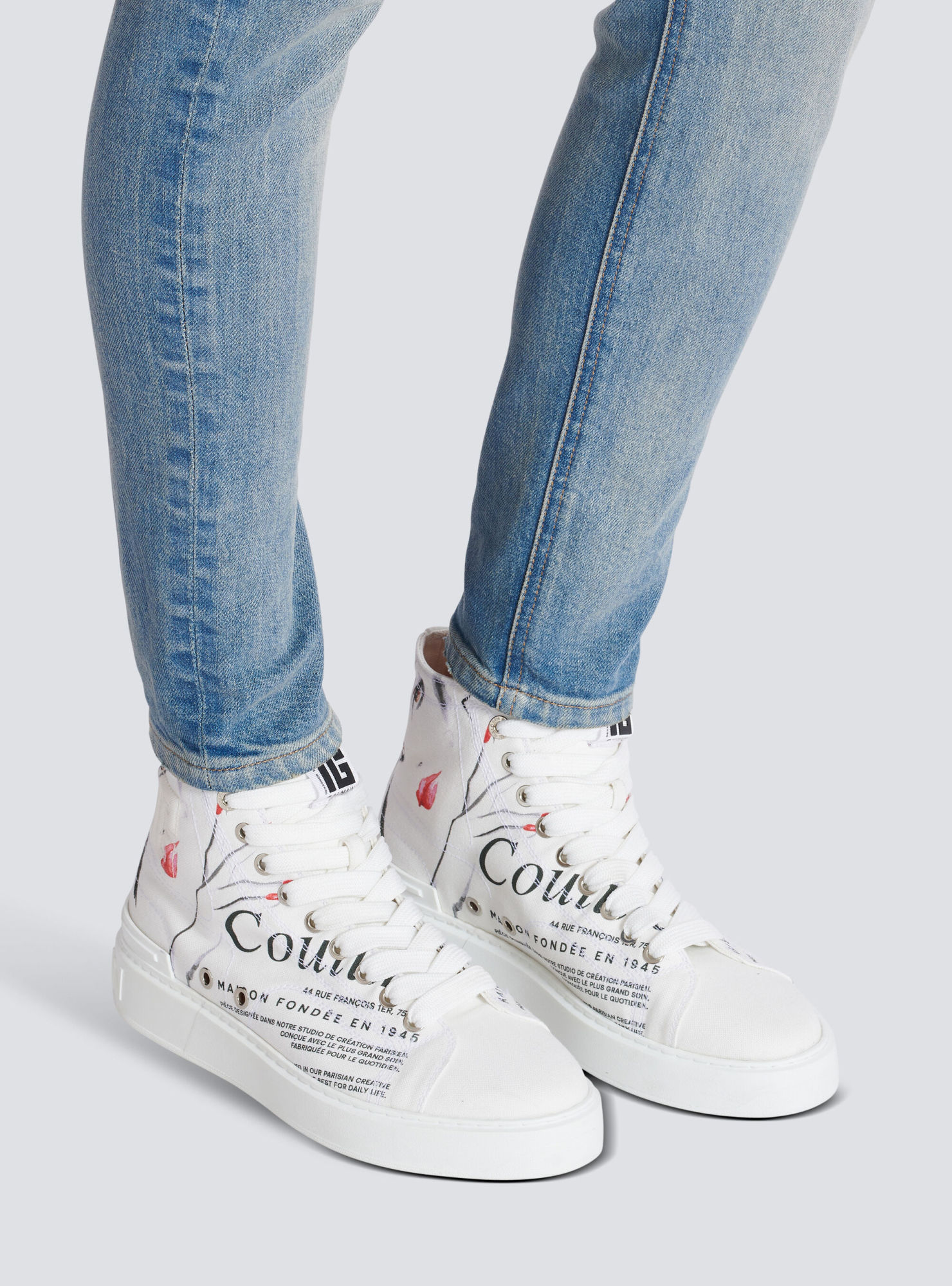 Balmain B-court High-top Trainers With Beauty Print