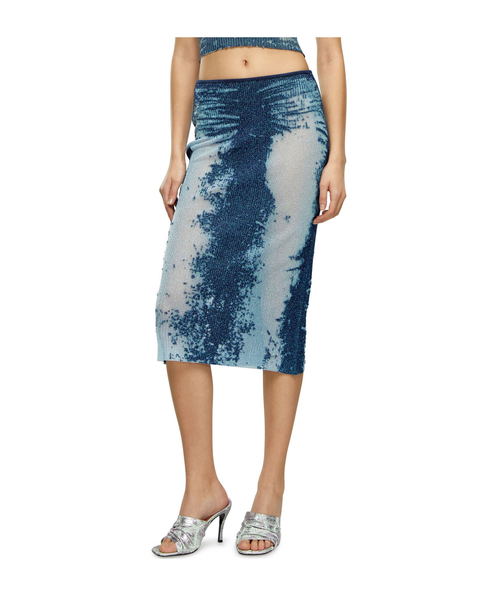 Diesel Blue Midi Skirt In Devor Metallic Knit In Blue