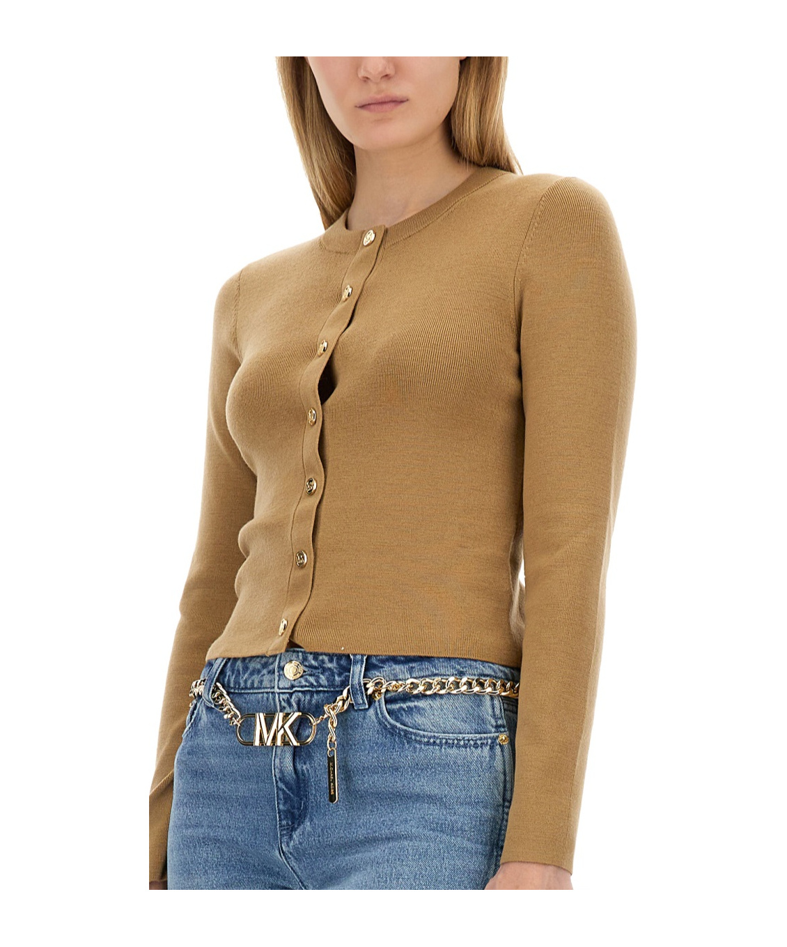 Shop Michael Kors Crew-neck Cardigan In Blue