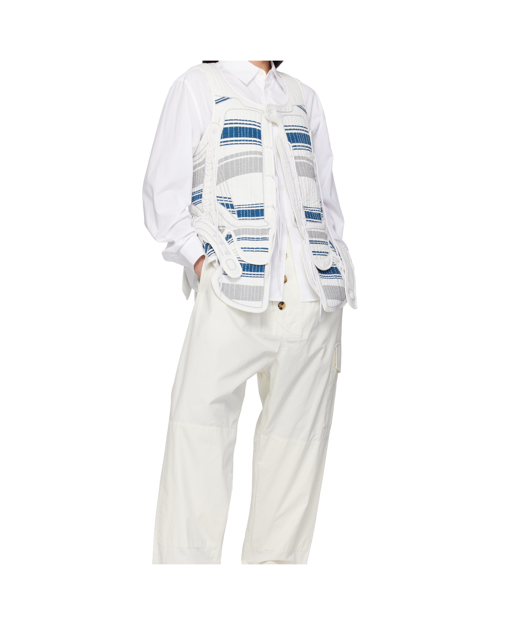 Craig Green White & Navy Hand-embroidered Harness Vest In White