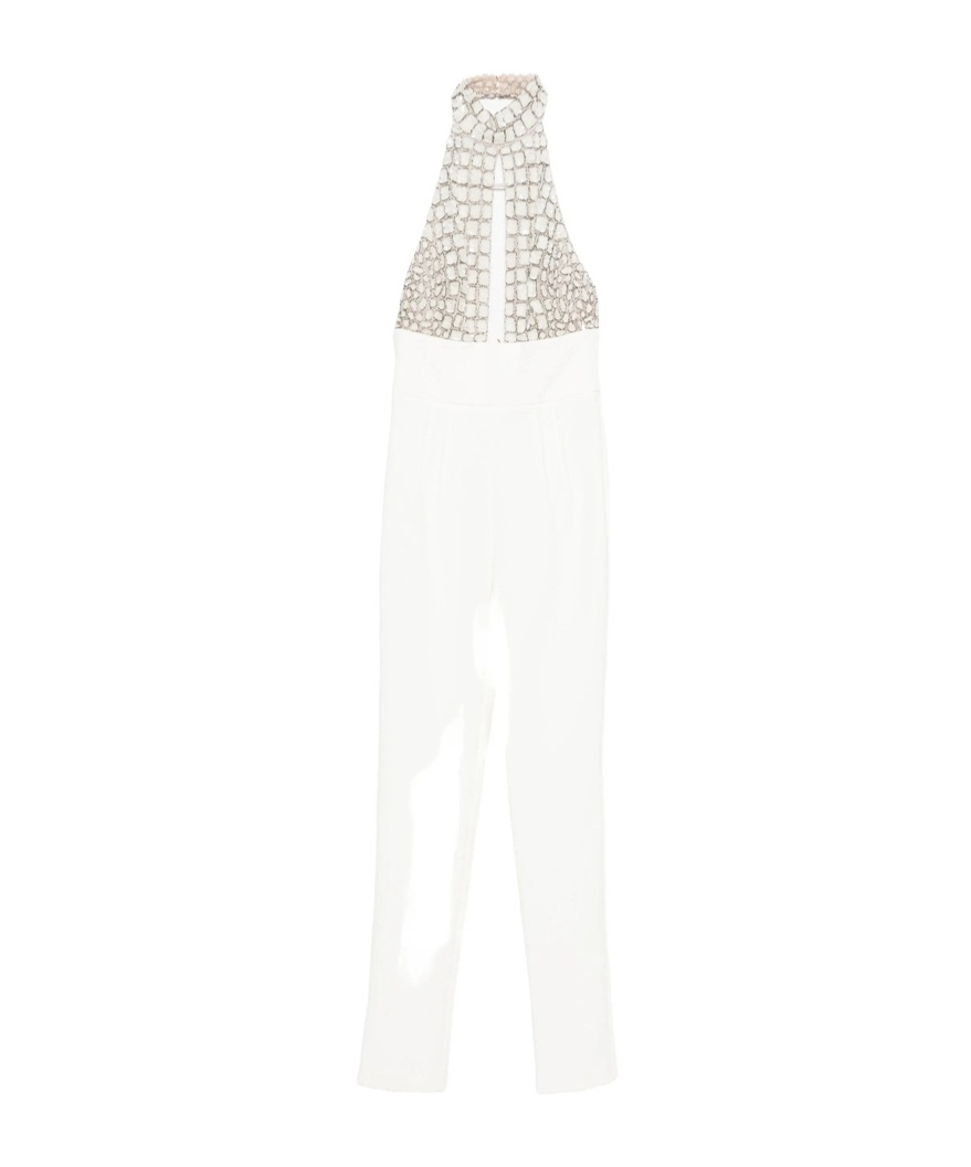 Elisabetta Franchi Embellished Halter-neck Jumpsuit In White