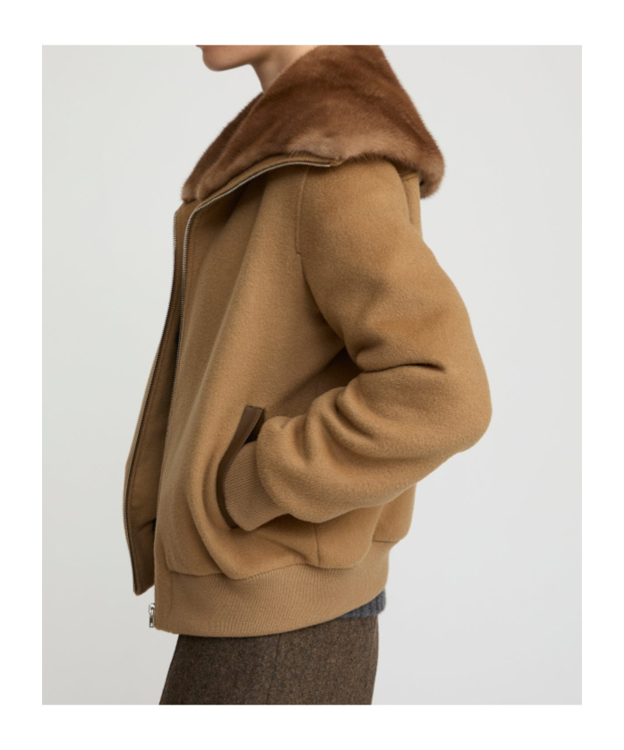 Yves Salomon Cashmere-blend Cropped Blouson With Removable Mink Fur Collar In Brown