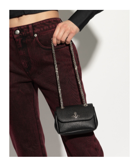 Vivienne Westwood Textured Black Handbag With Chain Strap