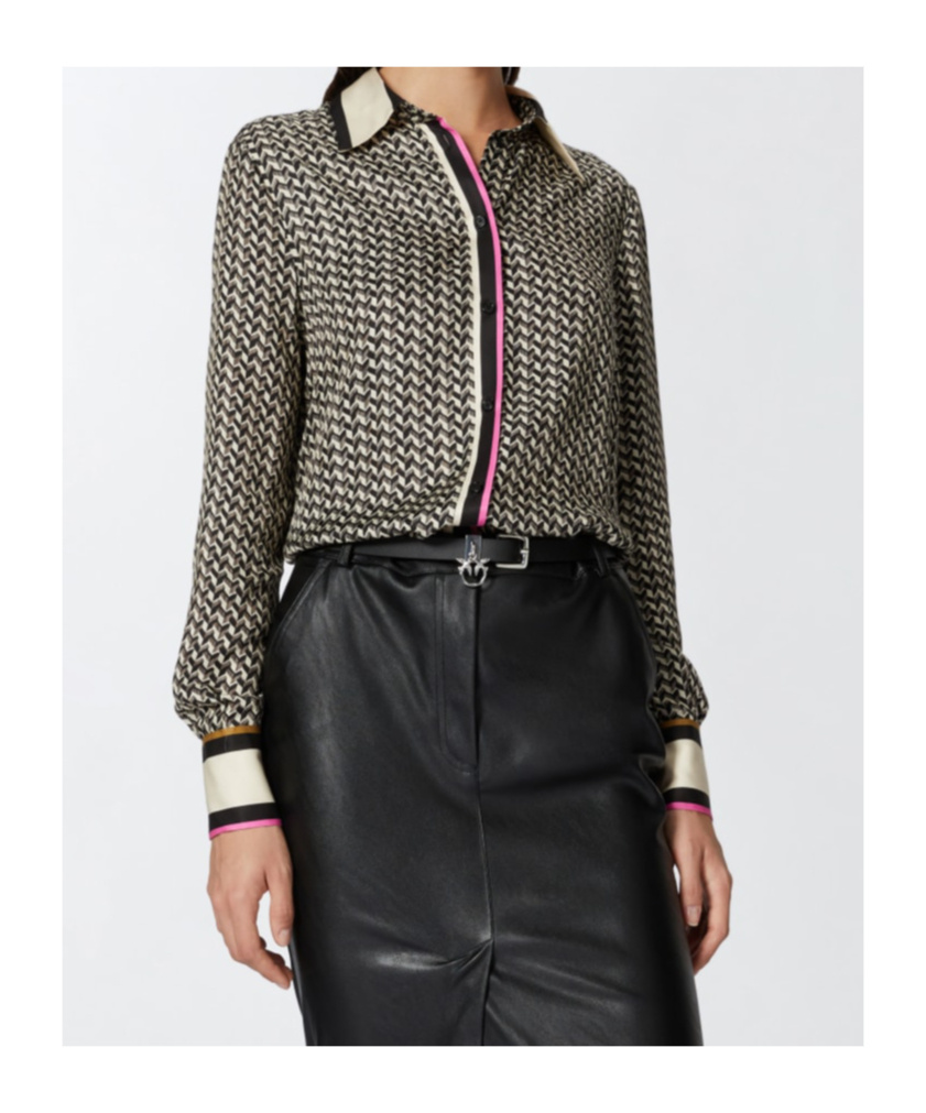 Pinko New Nora Geometric-print Shirt In Black