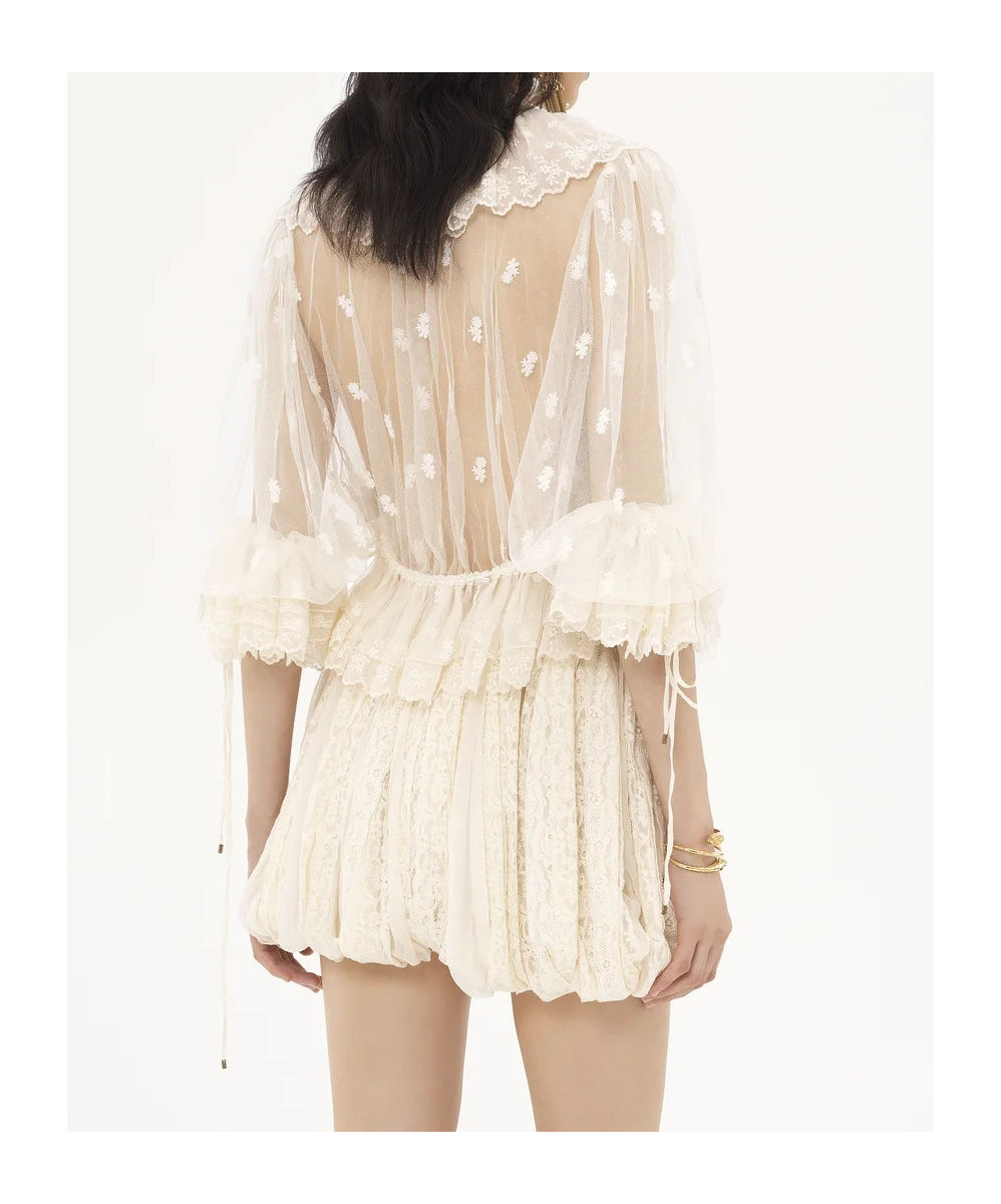 Chloé V-neck Ruffle Top In Embroidered Lace In Whispering White