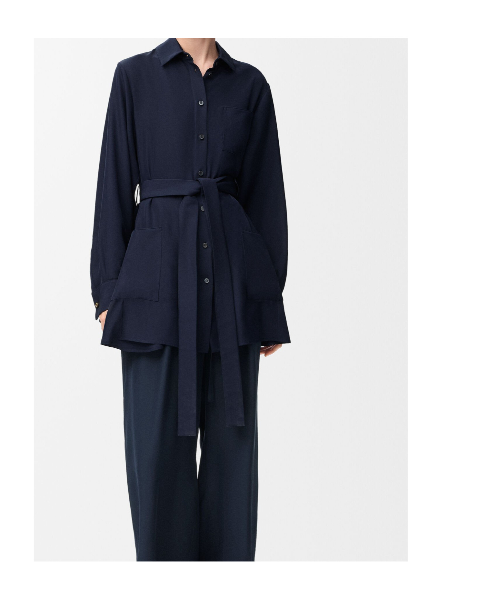 Loewe Silk Belted Longline Shirt In Blue