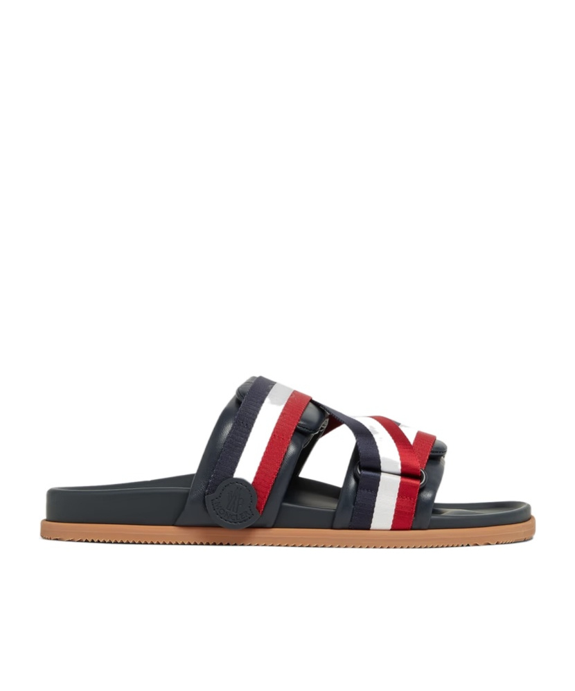 Moncler Blue Leather Mon Summer Sliders In Multi