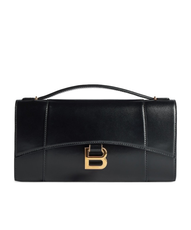 Balenciaga Women Horglss Poch Leather Handbag In Black