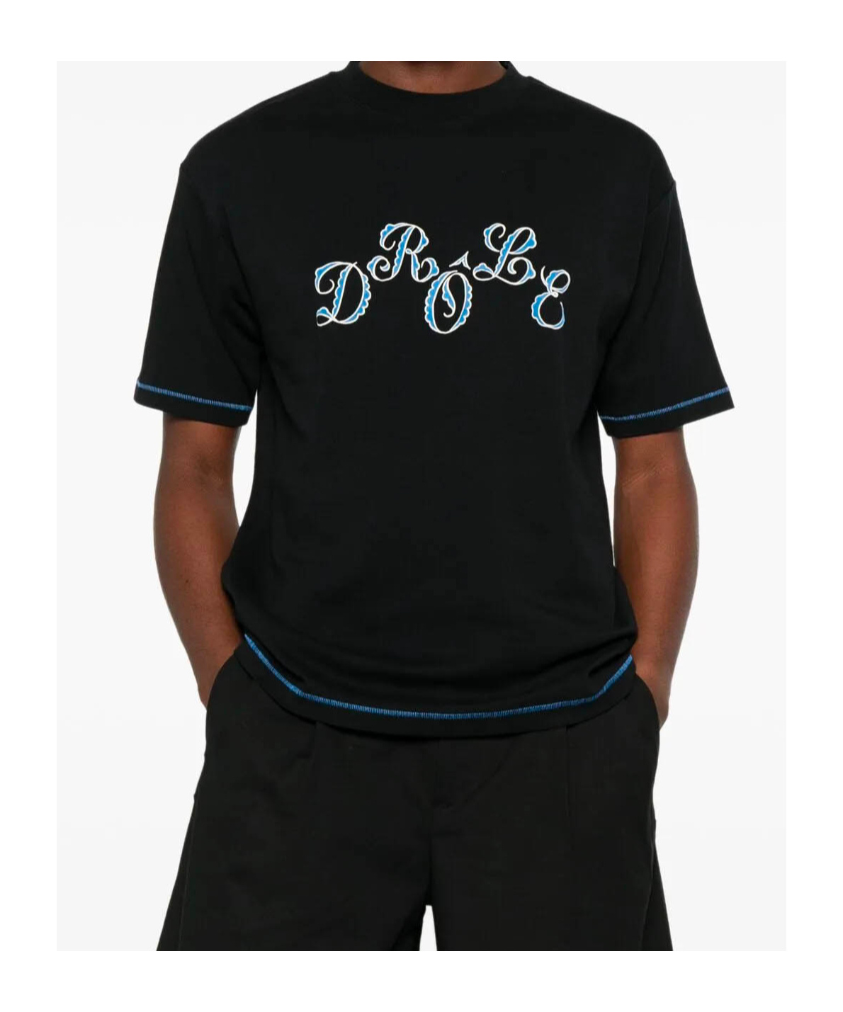 Drôle De Monsieur Graphic Print Crew Neck Short Sleeve T-shirt In Black