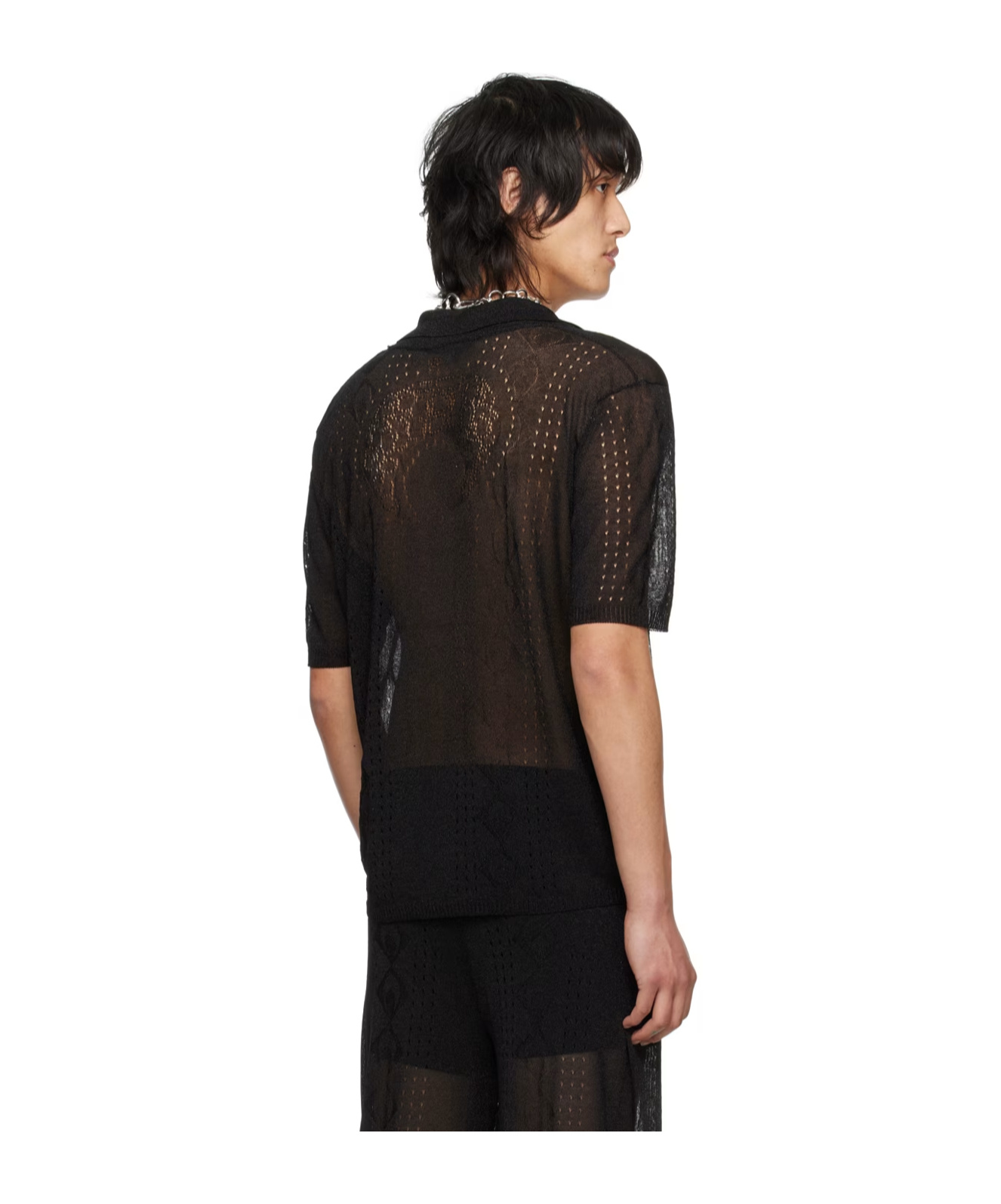 Marine Serre Metallic Short-sleeved Polo Shirt In Black