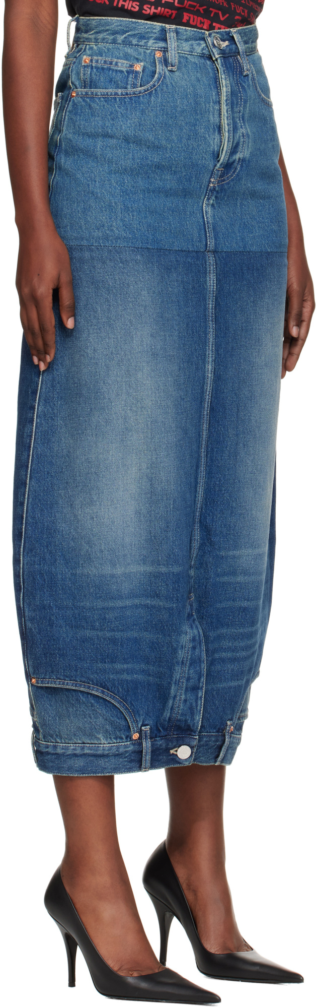 Vetements Upside-down Denim Midi Skirt In Blue