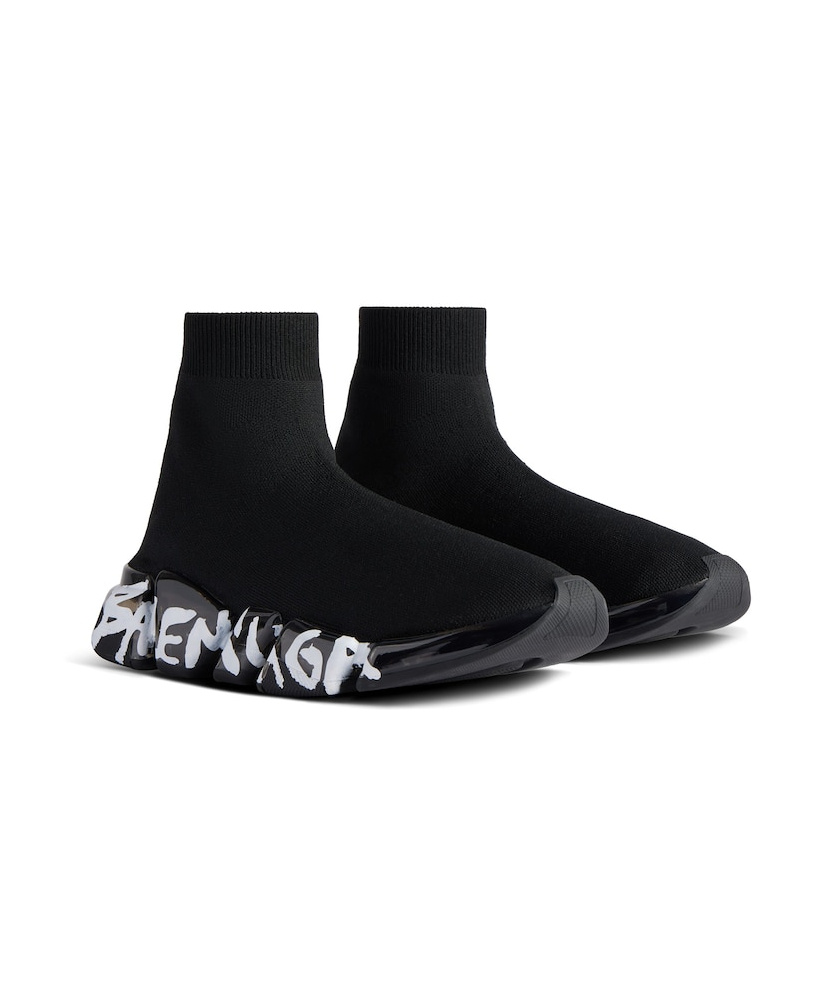 Balenciaga Speed Logo-print Stretch-knit High-top Sneakers In Black