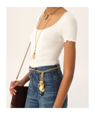 Chloé T-shirt Aderente In Cotone Con Scollo Profondo In White