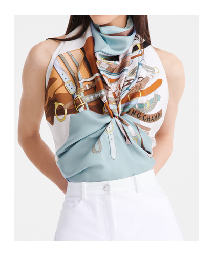 Longchamp Green Square Scarf With Graphic Print And Wraparound Style In Silk Woman In Vervain