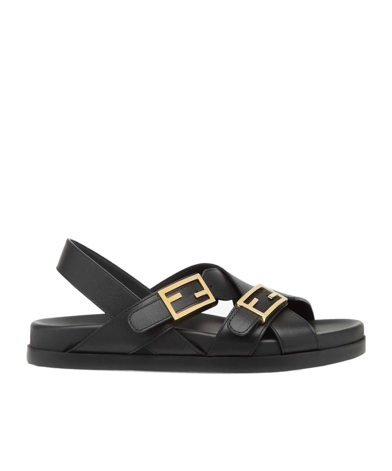 Fendi Women Black Singback Sandals With Ff Buckle Closure And Criss-crossed Straps In Leather Woman In Black