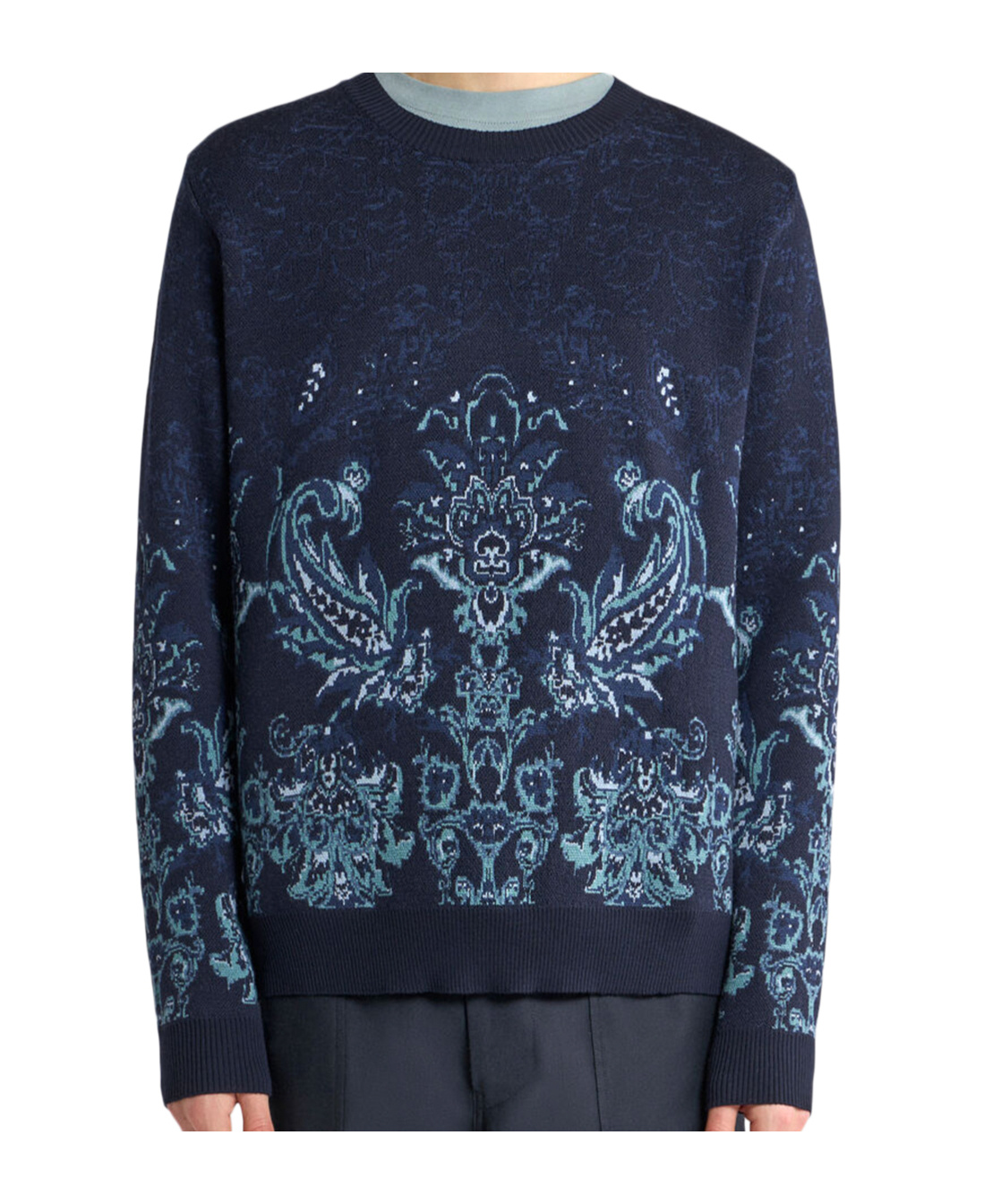 Etro Floral Jacquard Wool Sweater In Blue