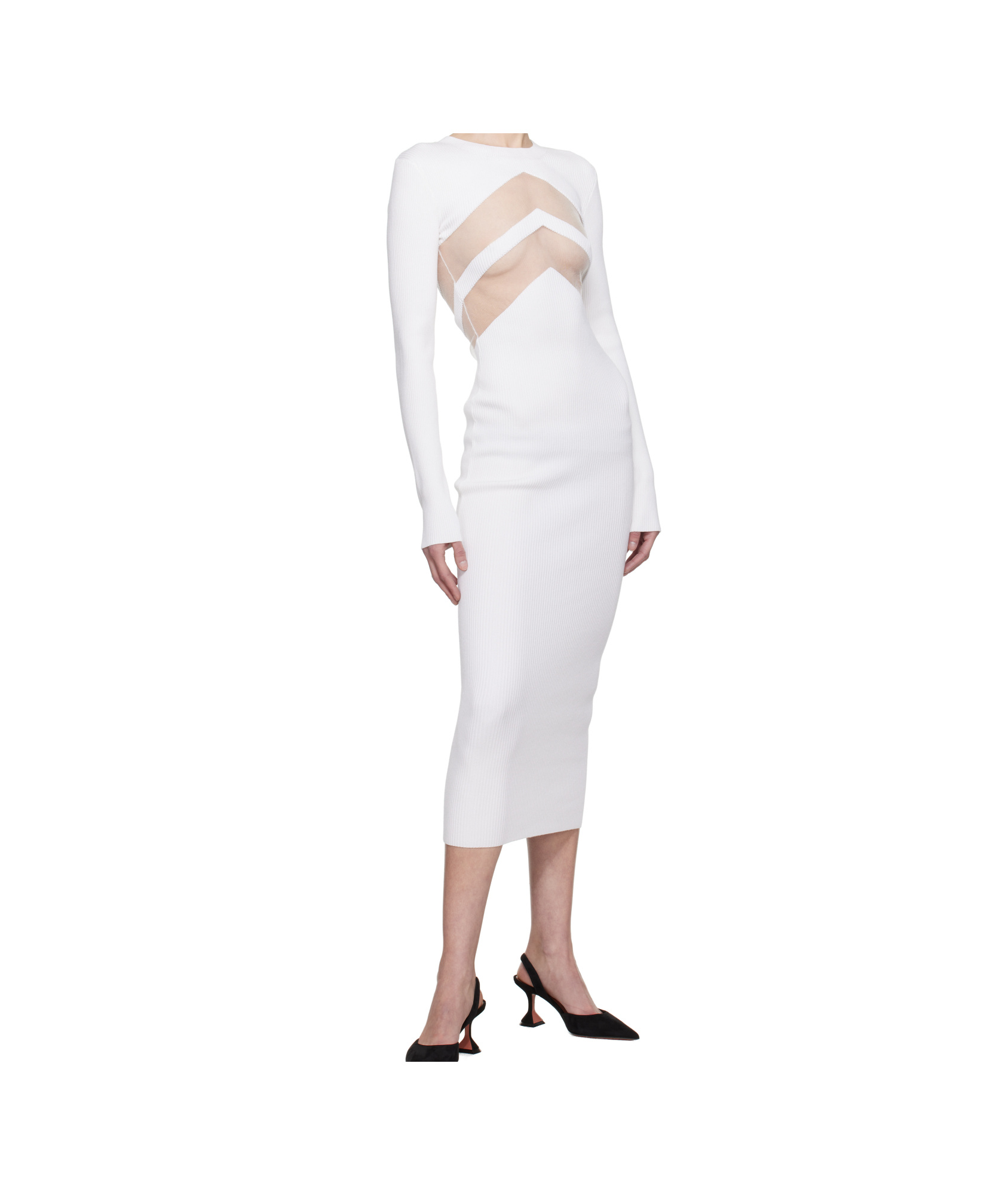 Jean Paul Gaultier Round Neck Long Sleeve Dress In White