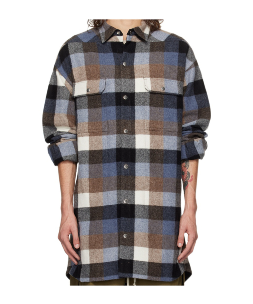 Rick Owens Blue Porterville Oversized Shirt In Multicolor
