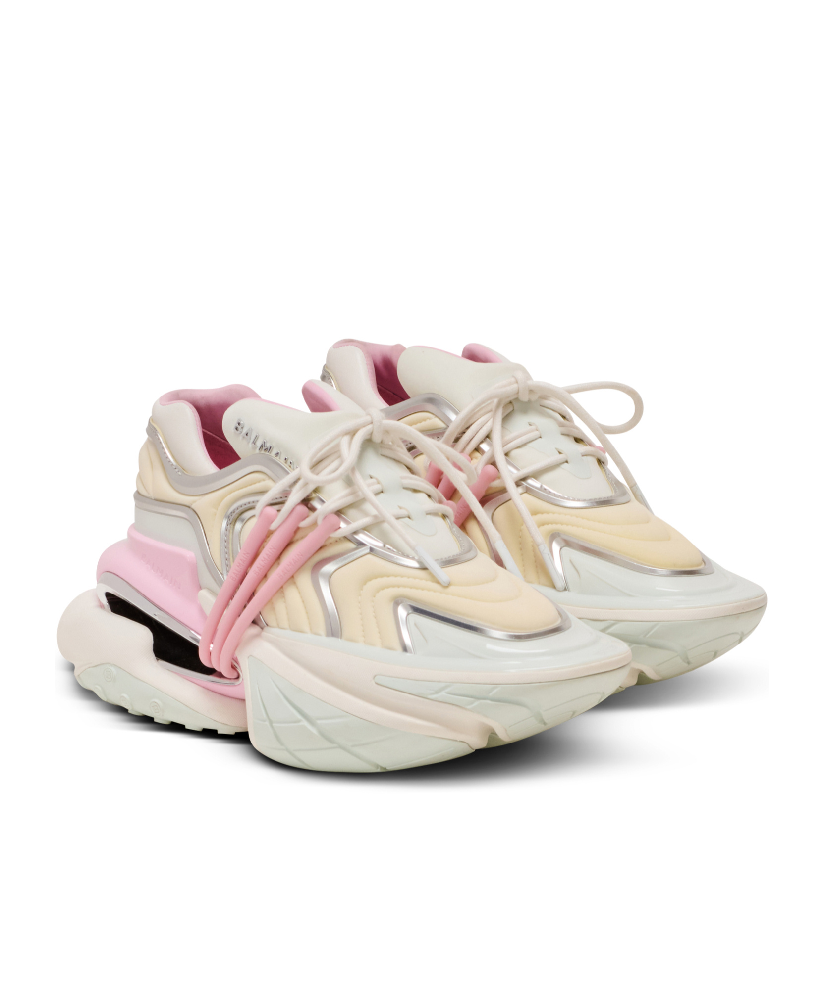 Shop Balmain Unicorn Wave Trainers In Neoprene And Calfskin In Nude