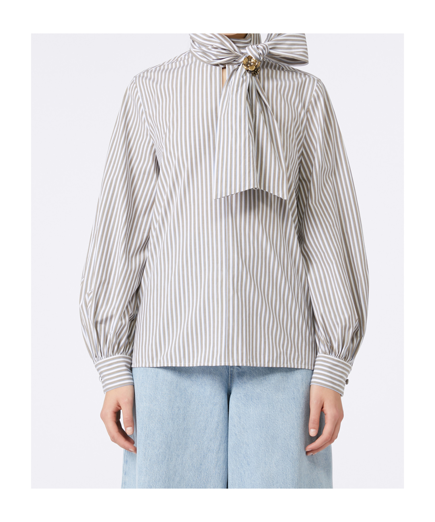 Max Mara Striped Cotton Blouse In White
