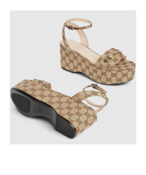 Gucci Damensandale Mit Plateausohle Und Horsebit In Nude