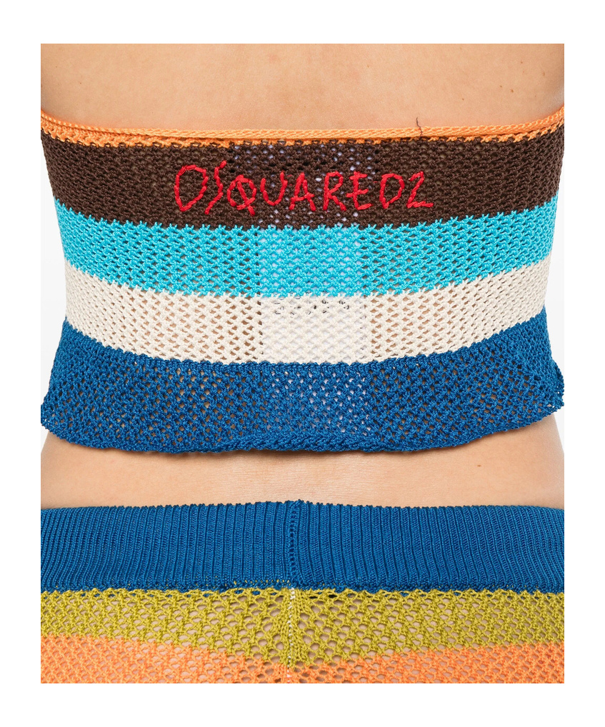 Dsquared2 Summer Lovers Halterneck Cropped Knit Top In Multicolor