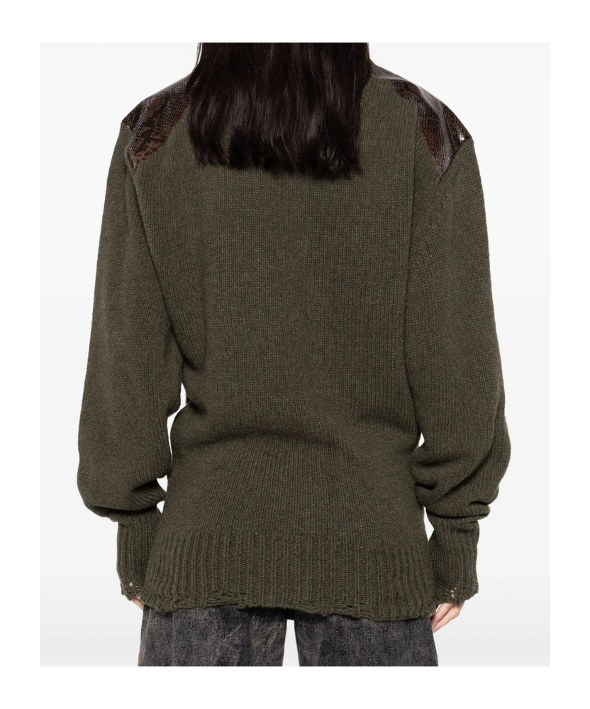Stella Mccartney Panelled Frayed-hem Sweater In Green