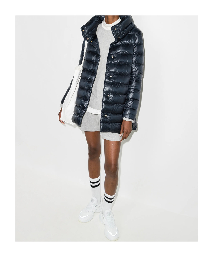 Herno High-collar Navy Quilted Nylon Coat In Black