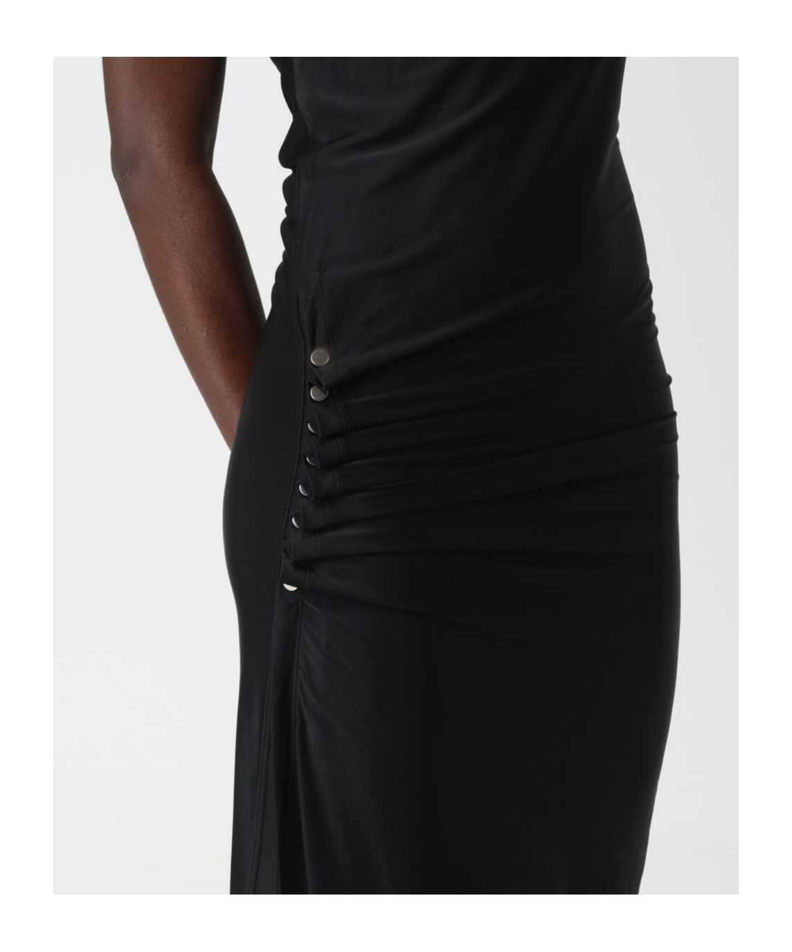 Rabanne Black Dress With Silver-tone Buttons And Draped Detail In Black