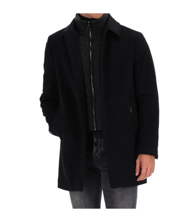 Moorer Notched Lapel Coat Buttoned Cuffs Pockets In Black