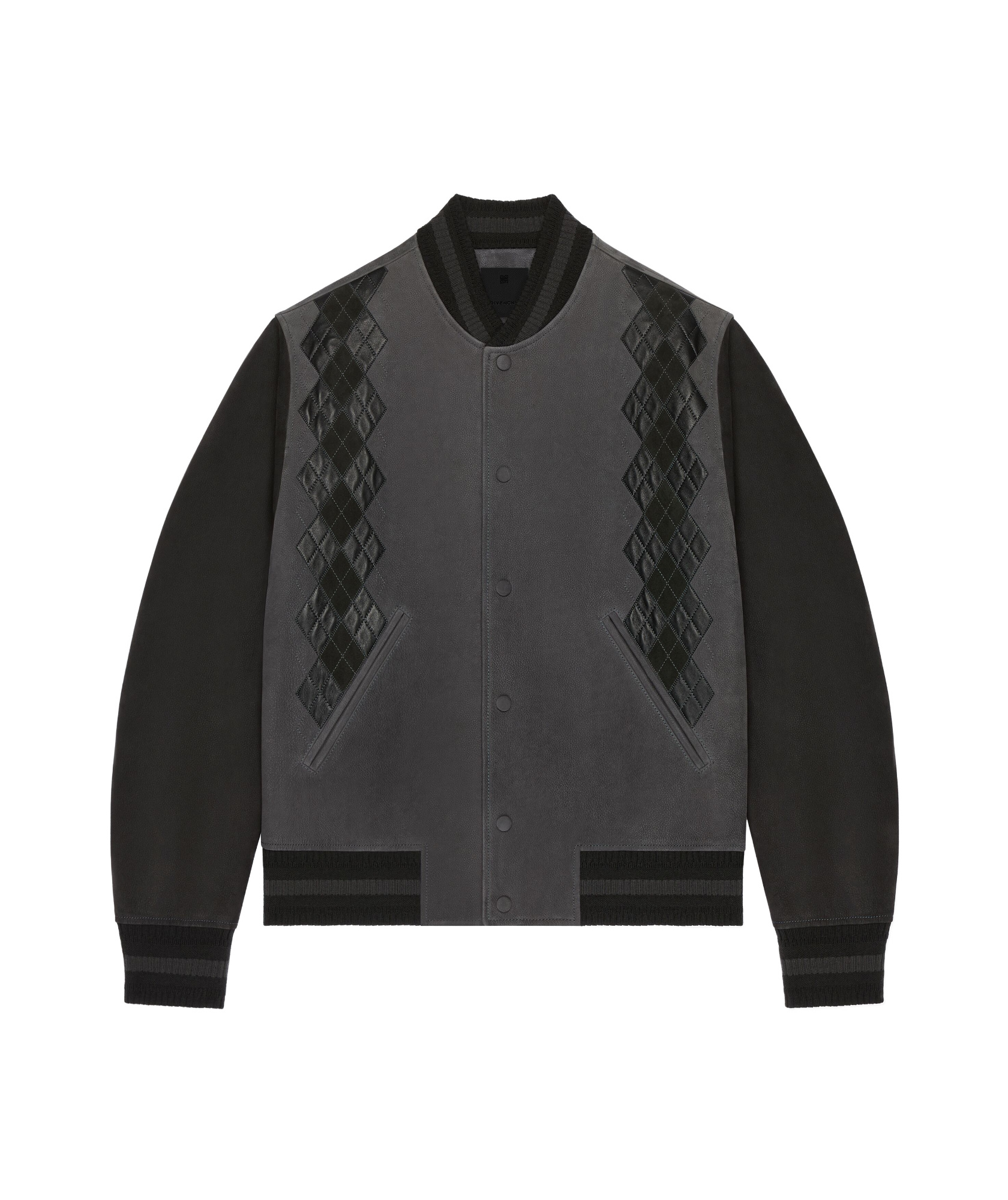 GIVENCHY VARSITY JACKET IN GRAINED LEATHER WITH ARGYLE PATTERN