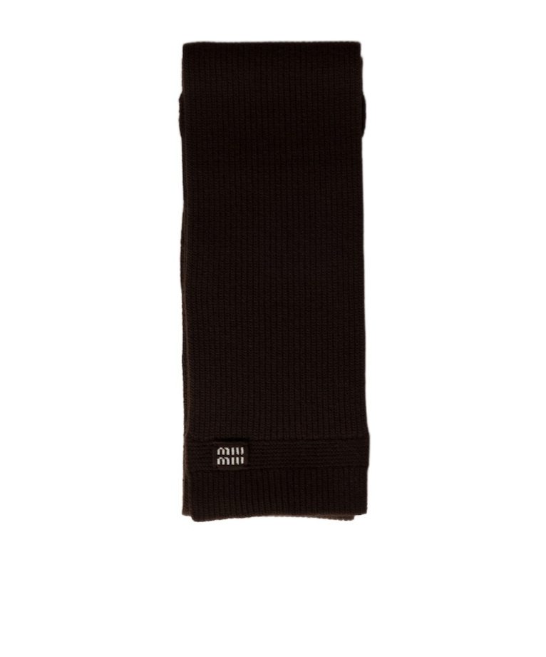 Miu Miu Logo-intarsia Cashmere Scarf In Brown