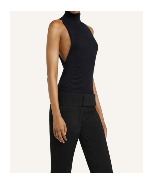 Courrèges High Neck Ribbed Sleeveless Top In Black