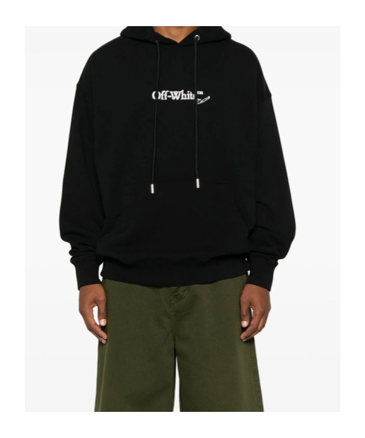 Off-white Back And Front Logo-embroidered Hoodie Clothing In Black